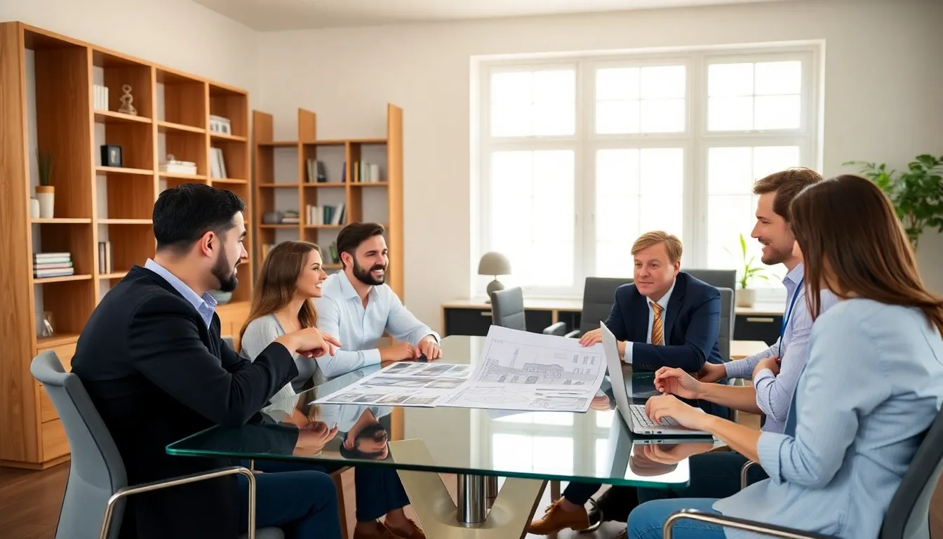 professionals discussing home improvement loans in a modern office setting.