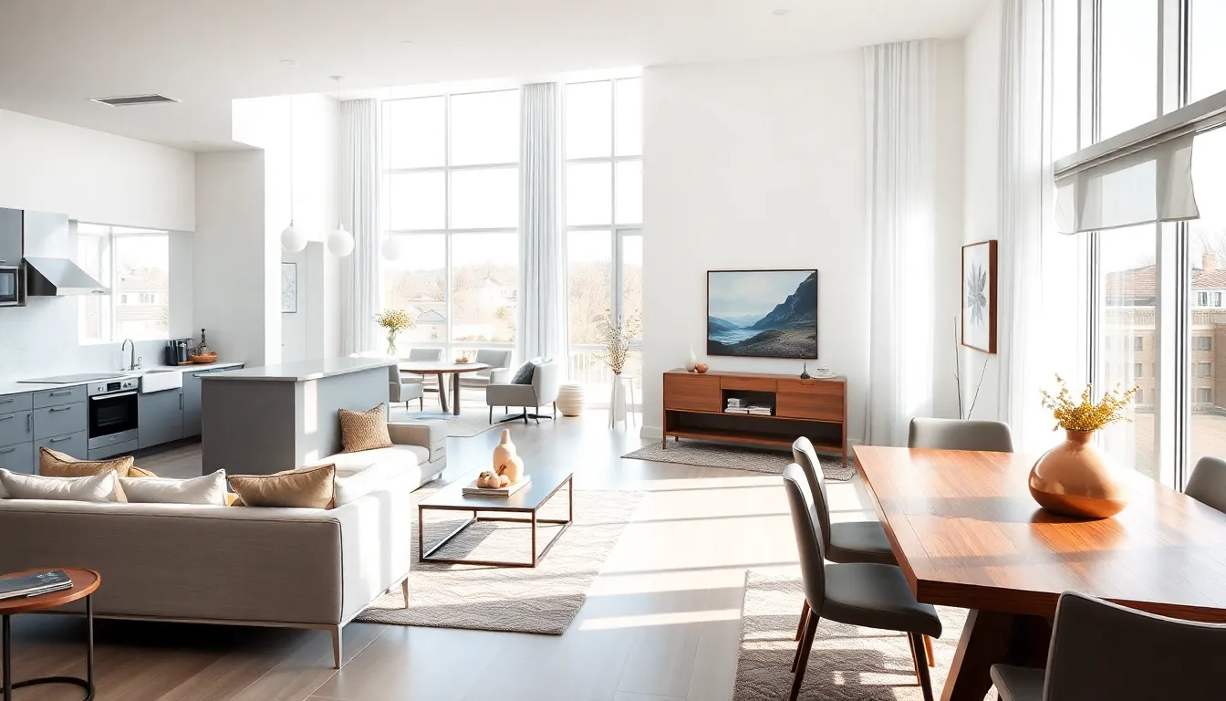 interior of a modern four-bedroom home with open-concept layout.